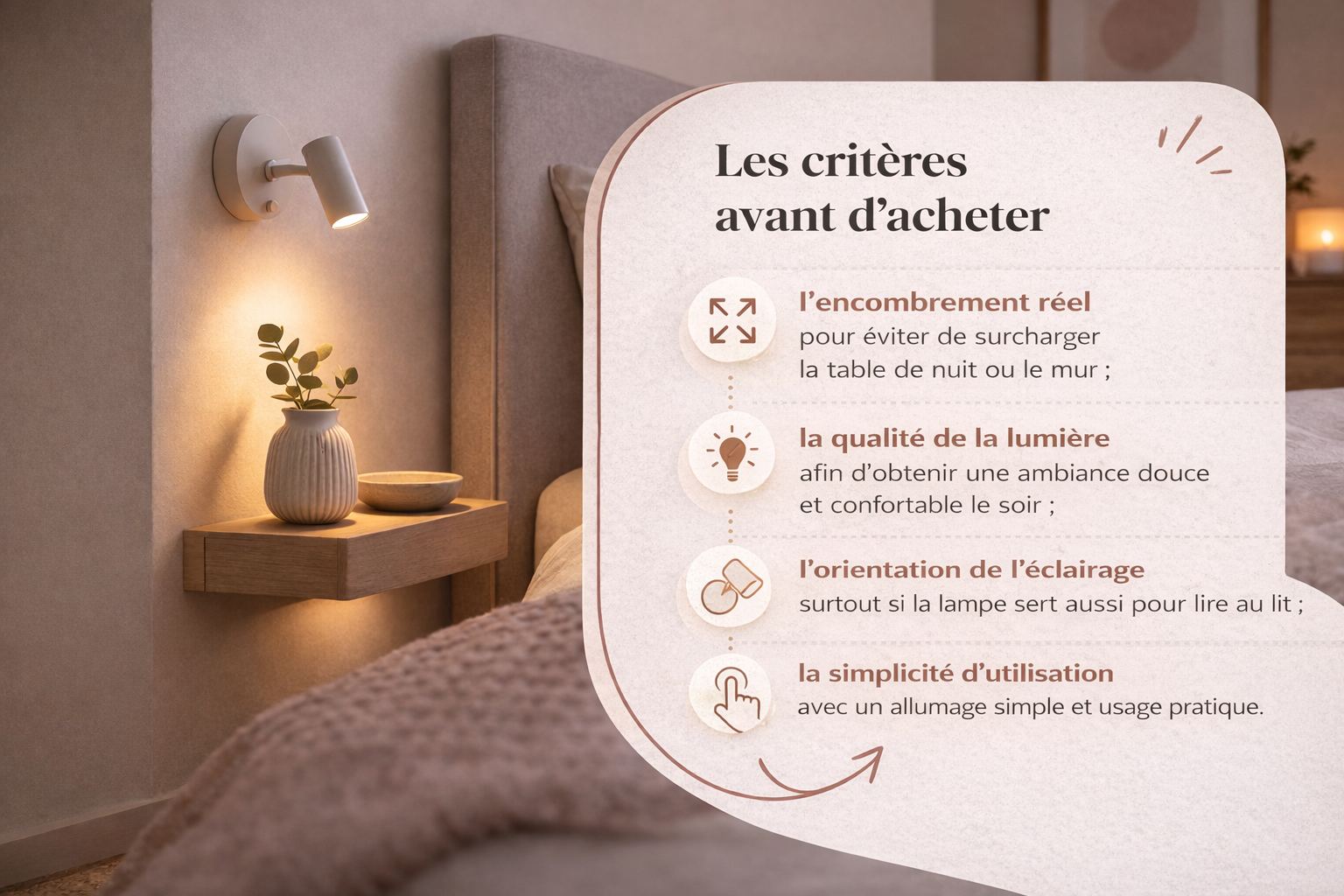 crit&egrave;re avant d'acheter lampe de chevet murale