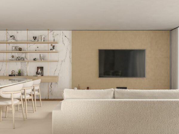 Petit salon lumineux avec coin repas compact